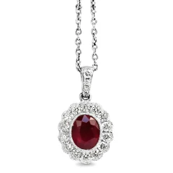 18ct White Gold Ruby and Diamond Daisy Style Necklace