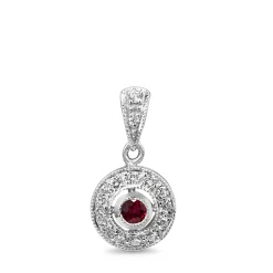 9ct White Gold Ruby and Diamond Halo Pendant