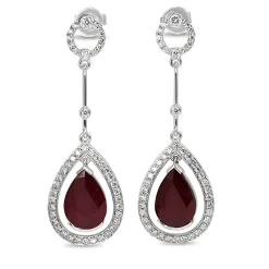 18ct White Gold Ruby and Diamond Deco Style Drop Earrings