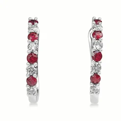 9ct White Gold Ruby and Diamond Hoop Earrings