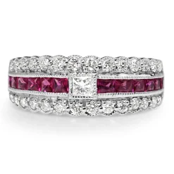 9ct White Gold Ruby and Diamond Band