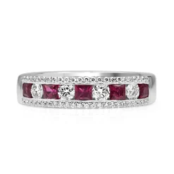 18ct White Gold Ruby and Diamond Band
