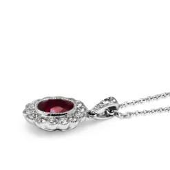 18ct White Gold Ruby and Diamond Daisy Style Necklace