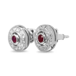 18ct White Gold Ruby and Diamond Halo Stud Earrings