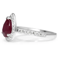 18ct White Gold Ruby and Diamond Pear Halo Ring