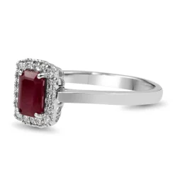 9ct White Gold Ruby and Diamond Halo Ring