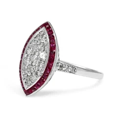 9ct White Gold Ruby and Diamond Marquise Deco Style Ring