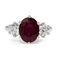 18ct White Gold Ruby and Diamond 3 Stone Diamond Ring