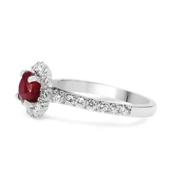 18ct White Gold Ruby and Diamond Halo Ring