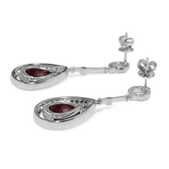 18ct White Gold Ruby and Diamond Deco Style Drop Earrings