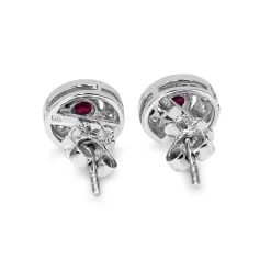 18ct White Gold Ruby and Diamond Halo Stud Earrings