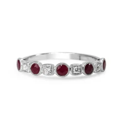 9ct White Gold Ruby and Diamond Band Ring