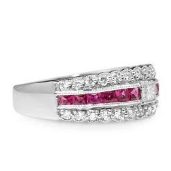 9ct White Gold Ruby and Diamond Band