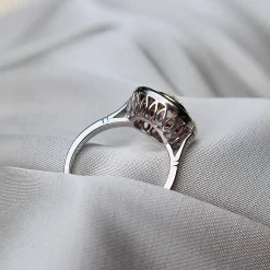 18ct White Gold Ruby and Diamond Art Deco Style Old Cut Diamond Target Ring