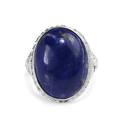 14ct White Gold 1940's Lapis Filigree Ring