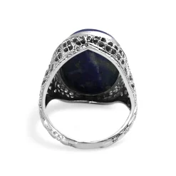14ct White Gold 1940's Lapis Filigree Ring