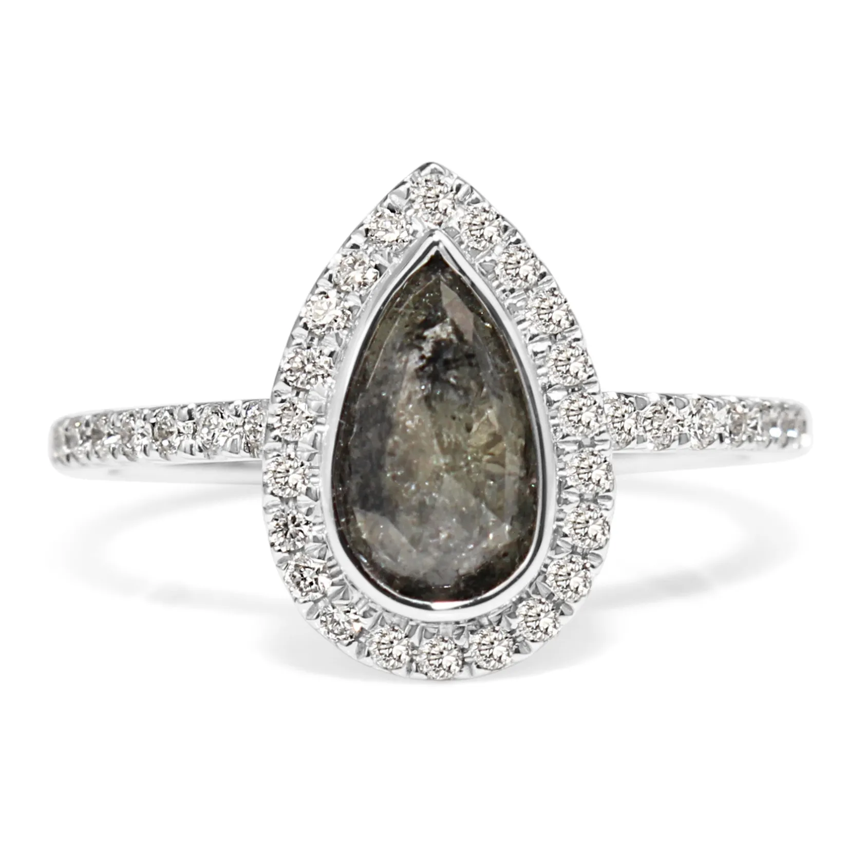 18ct White Gold Salt and Pepper Diamond Halo Ring
