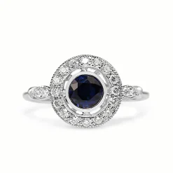 18ct White Gold Sapphire and Diamond Halo Ring