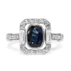 18ct White Gold Sapphire and Diamond Deco Style Ring