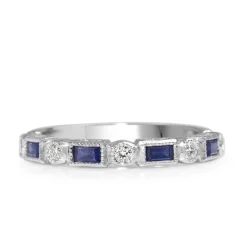 9ct White Gold Sapphire and Diamond Deco Style Band Ring