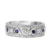 18ct White Gold Sapphire and Diamond Deco Style Band Ring
