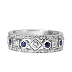 18ct White Gold Sapphire and Diamond Deco Style Band Ring