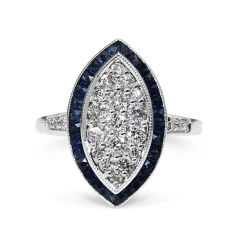 9ct White Gold Sapphire and Diamond Cluster Marquise Deco Style Ring