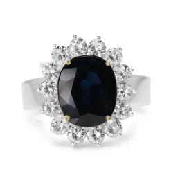 18ct White Gold Sapphire and Diamond Halo Cluster Ring