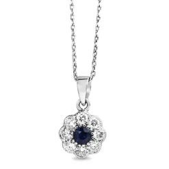 9ct White Gold Sapphire and Diamond Daisy Necklace