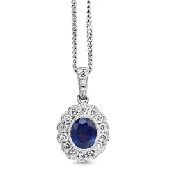 18ct White Gold Sapphire and Diamond Daisy Style Necklace