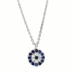 18ct White Gold Sapphire and Diamond Round Evil Eye Necklace