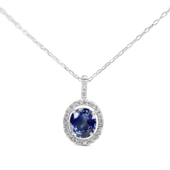 18ct White Gold Sapphire and Diamond Halo Necklace