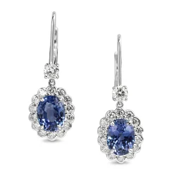 18ct White Gold Sapphire and Diamond Daisy Style Drop Earrings