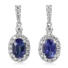 18ct White Gold Sapphire and Diamond Drop Halo Earrings
