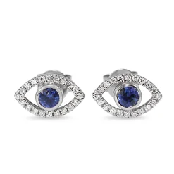 18ct White Gold Sapphire and Diamond Evil Eye Stud Earrings