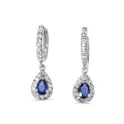 18ct White Gold Sapphire and Diamond Pear Shaped Halo Earrings