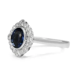 18ct White Gold Sapphire and Diamond Daisy Style Ring