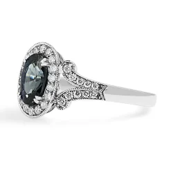 18ct White Gold Sapphire and Diamond Halo Vintage Style Ring