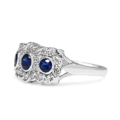 9ct White Gold Sapphire and Diamond Flower Style Ring