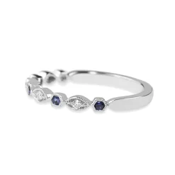 18ct White Gold Sapphire and Diamond Vintage Style Half Hoop Band Ring