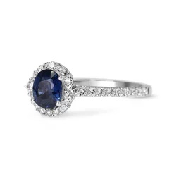 18ct White Gold Sapphire and Diamond Halo Ring