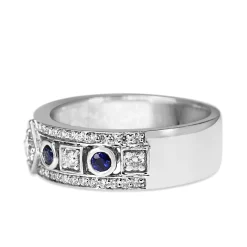 18ct White Gold Sapphire and Diamond Deco Style Band Ring