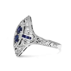9ct White Gold Sapphire and Diamond Art Deco Style Ring