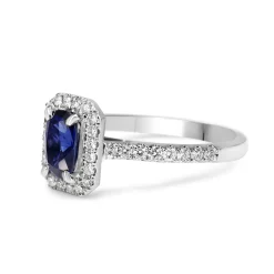 18ct White Gold Sapphire and Diamond Halo Ring