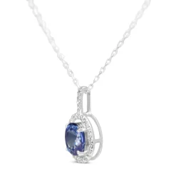 18ct White Gold Sapphire and Diamond Halo Necklace