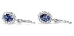 18ct White Gold Sapphire and Diamond Daisy Style Drop Earrings