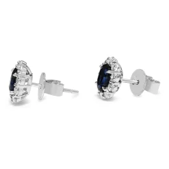 18ct White Gold Sapphire and Diamond Halo Stud Earrings