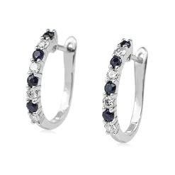9ct White Gold Sapphire and Diamond Hoop Earrings