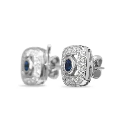 9ct White Gold Sapphire and Diamond Halo Stud Earrings