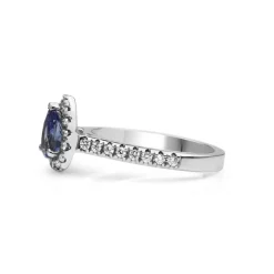18ct White Gold Sapphire and Diamond Pear Halo Ring